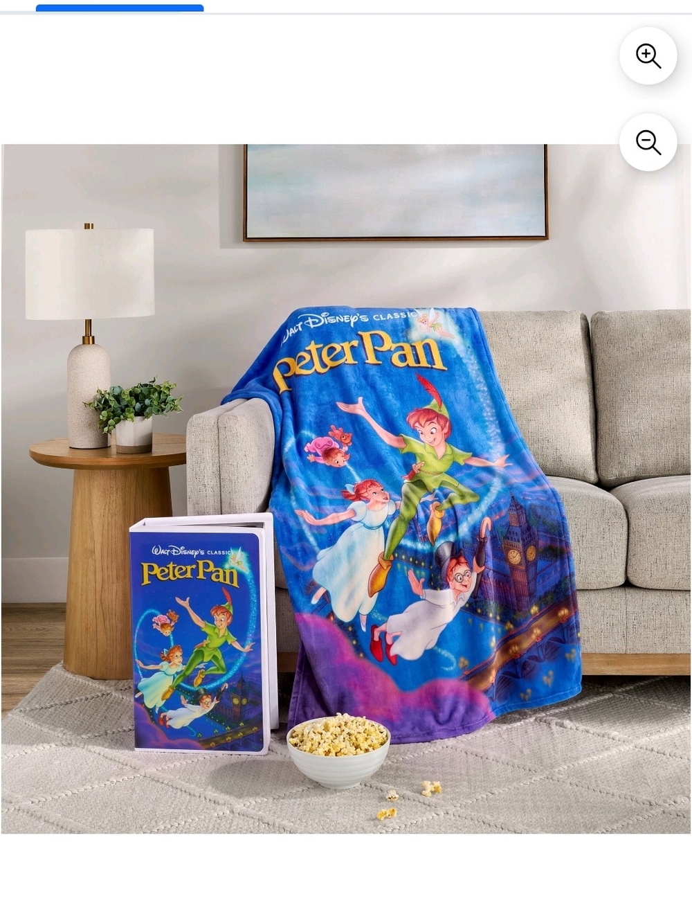 Disney Peter Pan Plush Throw Blanket With Vhs Container 50"x70"